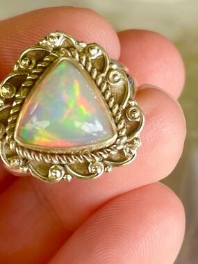 Triangular Ethiopian Opal Statement Ring in 925 Silver Setting